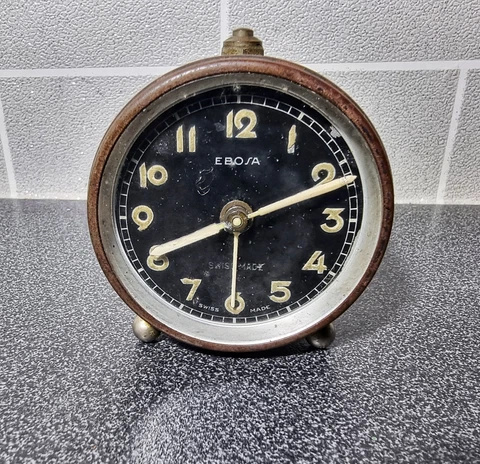 Vintage Ebosa Alarm Clock Rare Mechanical Wind Up Steampunk 1940s. Working Cover