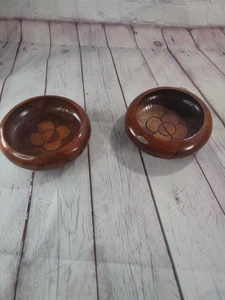 Hand Carved Wood Teak Dark Brown Serving Bowls Wooden Vintage - Bild 1 von 8