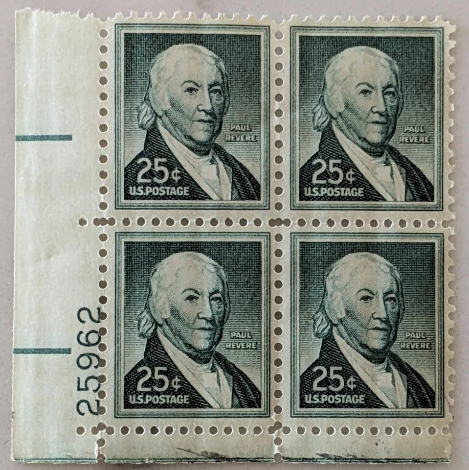 1958 Paul Revere 25c Sc 1048 MNH plate block of 4  - Image 1 of 1
