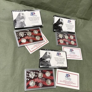 2004, 2007 & 2008 US Mint Silver Proof State Quarter Sets – 90% Silver – All COA - Picture 1 of 11