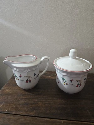 Crema y azúcar Katherine Babanovsky Farberware blanco de Navidad 3 piezas de colección con tapa  Foto 1 de 4