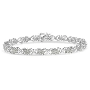 1 1/2 Carat Diamond Floral Cluster X Link Tennis Bracelet in Sterling Silver - Picture 1 of 7