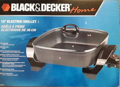 Black & Decker SK1212B 12 英寸电动煎锅带玻璃盖黑色全新带盒 — 第 1/4 张图片