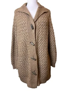 J Jill Sweater Jacket Size L Capuchino Color Chunky Knit Pockets Horn Buttons - Picture 1 of 11