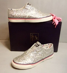 TAGLIA 7 e 7,5 Milly per Sperry scarpe da barca donna top-sider argento glitter nuove con scatola - Foto 1 di 3