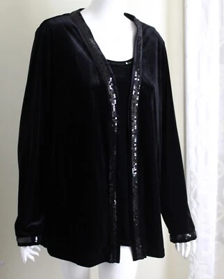 NWT Quacker Factory Sz XL Black Velvet Sequin Twinset Jacket Tank Top - Image 1 of 4
