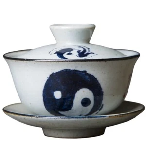 Antique Gaiwan Jingdezhen coarse ceramic three-handed cover bowl hand-painted - Picture 1 of 7