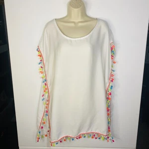 Poncho GD Key Top Mujer L-XXL Arco Iris Borla Borla Cubrir Blanco Verano Luz - Imagen 1 de 2
