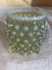 A J Beatty Vaseline Opalescent Hobnail Footed Toothpick Holder-Victorian US Glas - Picture 1 of 10