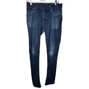 Nudie Jeans Grim Tim Dry Navy Dips Slim Straight Jeans Low Waist Men’s 33x34 - Picture 1 of 4