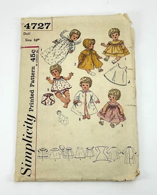 Simplicity 4727 Wardrobe for 16 Inch Dolls Cut Pattern and Instructions Vintage - Image 1 of 4