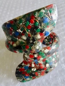 bRACELET LUCITE MULTI COLOR GOLD CONFETTI HINGED CLAMPER BANGLE VINTAGE neocurio - Picture 1 of 9