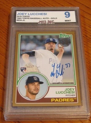 JOEY LUCCHESI Rookie AUTO****2018 TOPPS Gold MINT 9****PADRES-METS---Mad DOG - Image 1 of 3