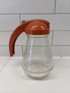 Vintage No Drip Syrup Pitcher Mid-Century Glass Jar Orange Lid / Handle - Picture 1 of 6