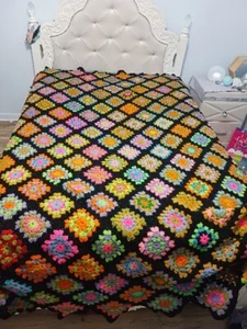 X MANTA CROCHET CUADRADA ABUELA GRANDE HECHA A MANO AFGANA vintage aprox 105"×90" - Imagen 1 de 8