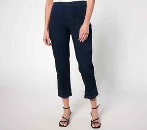 Susan Graver Regular Soft Stretch Pull-On Crop Jean with Eyelet Hem-A640313 - Picture 1 of 7