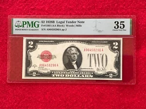 FR-1503 KEY 1928 B Series $2 Red Seal US Legal Tender *PMG 35 Choice Very Fine* - Picture 1 of 2