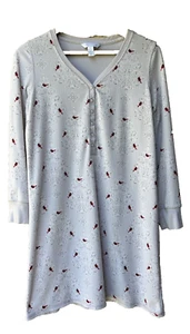 CHARTER CLUB Nightgown Small Medium Light Gray Plush Red Cardinals Excellent - Picture 1 of 7