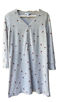 Camisón CHARTER CLUB Pequeño Mediano Gris Claro Felpa Rojo Cardenales Excelente Foto 1 de 4