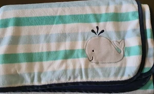 Cuddle Time Stripe Whale Baby Blanket Blue reversible Fleece 30"× 40" LOVEY - Picture 1 of 5