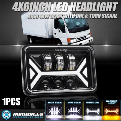 Farol de LED preto DOT 4x6" Hi/Lo DRL sinal de seta para Isuzu NQR NPR NPR-HD - Imagem 1 de 4