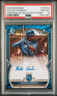 PSA 10 2023 Bowman Chrome #CPAAC Austin Charles 1st Auto Blue Crater Ref /150 - Image 1 of 2