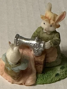 Miniature Easter Figurine Making a New Outfit Mother Rabbit With Child 2 Inch - Picture 1 of 7