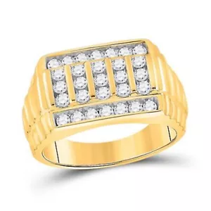 10K GELBGOLD HERREN RUNDER DIAMANT GERIPPTER MODERING 1 CTTW - Bild 1 von 1