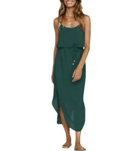 Nerlerolian Träger Schlitz Saum Midikleid Gr. S dunkelgrün fließend Boho Reise - Bild 1 von 14
