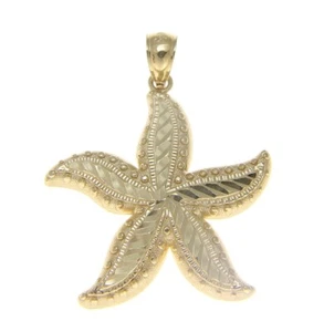 SOLID 14K YELLOW GOLD HAWAIIAN DIAMOND CUT SEA STAR STARFISH CHARM PENDANT 25MM - Picture 1 of 1