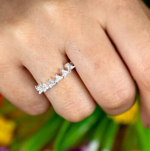 Anillo apilable corona diamante simulado plata esterlina 925 para dama joyería regalo - Imagen 1 de 6