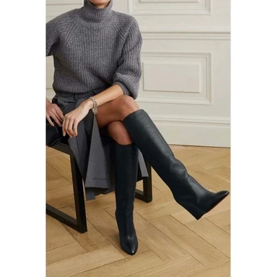 Christian Louboutin Civiliza 100 Black Leather Wedge Knee High Boots Size 37 - Image 1 of 4