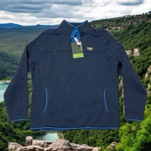 L.L. Bean Sweater Womens XLarge Fleece Pullover Mock 1/4 Snap Pocket Blue - Picture 1 of 8