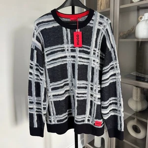 HUGO Boss Sekkon Wool Mohair Plaid Check Grey Knit Sweater XXL NEW Graphic Print - Picture 1 of 6