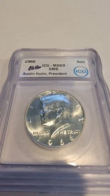 1966 SMS Kennedy Half Dollar ICG MS 69 WHITE LABEL AUSTIN HUTTO SIGNED - Image 1 of 3