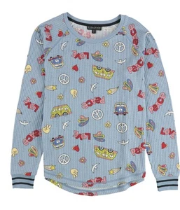 P.J. Salvage Womens Peace Love Thermal Pajama Shirt, Blue, Medium - Picture 1 of 2