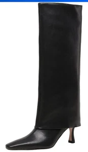 Kniehohe Stiefel mit Stilettoabsatz eckige Zehenpartie Slipper Umschlag Größe 8,5 - Bild 1 von 2