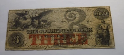 1853 $3 Cochituate Bank, Boston, MA - Obsolete Banknote (MA 130/G8c) - Image 1 of 2