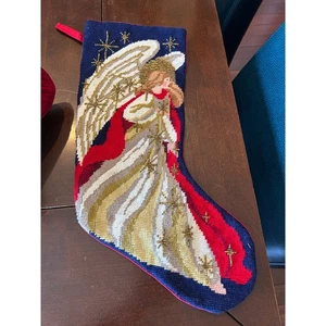 Vintage Handmade Cross Stitch Angel Christmas Stocking - Picture 1 of 4