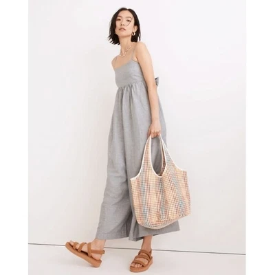 Madewell Linen Blend Tie Back Wide Leg Jumpsuit Sz 4 Light Blue Chambray Preppy - Image 1 of 4