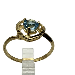 10kt yellow gold round blue topaz heart ring sz 6.25 - 1.3 g $399 #2045 - Picture 1 of 6