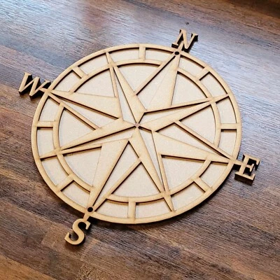 Large Wooden 3D Nautical Compass Ships Sea Sign Wall Door Hanging Plaque 6 mm - Image 1 of 4