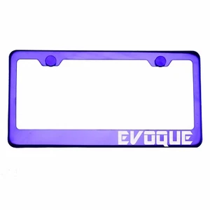 Purple Chrome License Plate Frame EVOQUE Laser Etched Metal Screw Cap - Imagen 1 de 8