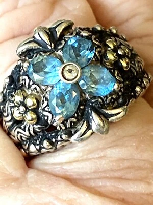 💜Anillo Flor Jezabel Oro Esterlina 18k Barbara Bixby Talla 7 Topacio Azul Foto 1 de 4