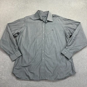 Burberry Shirt Adult 2XL XXL Grey Embroidered Logo Striped London England Men - Picture 1 of 9
