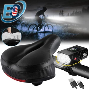 Confort Ancho Asiento de Bicicleta Silla de Silla Cojín Suave y Faro LED Bicicleta Lámpara  - Imagen 1 de 11