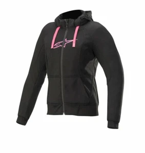 Sudadera con capucha informal deportiva negra rosa mujer motocicleta cromada - Imagen 1 de 2