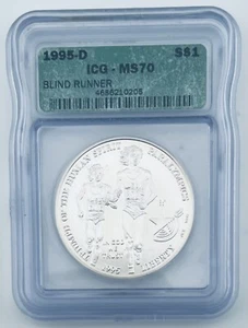 1995 D Olympics Paralympics Blind Runner Silver Dollar ICG MS70 $1 - Picture 1 of 2