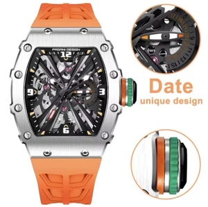 PAGANI DESIGN 2024 Men's Quartz Watches Skeleton Stainless Steel Sports Orange - Picture 1 of 4