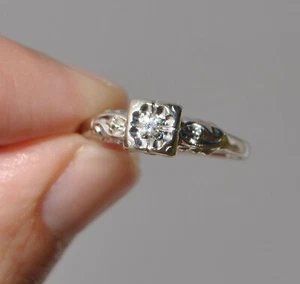 Vintage Art Deco Ring 14 Karat massiv Gold natürlicher Diamant - Weißgold quadratisch - Bild 1 von 11